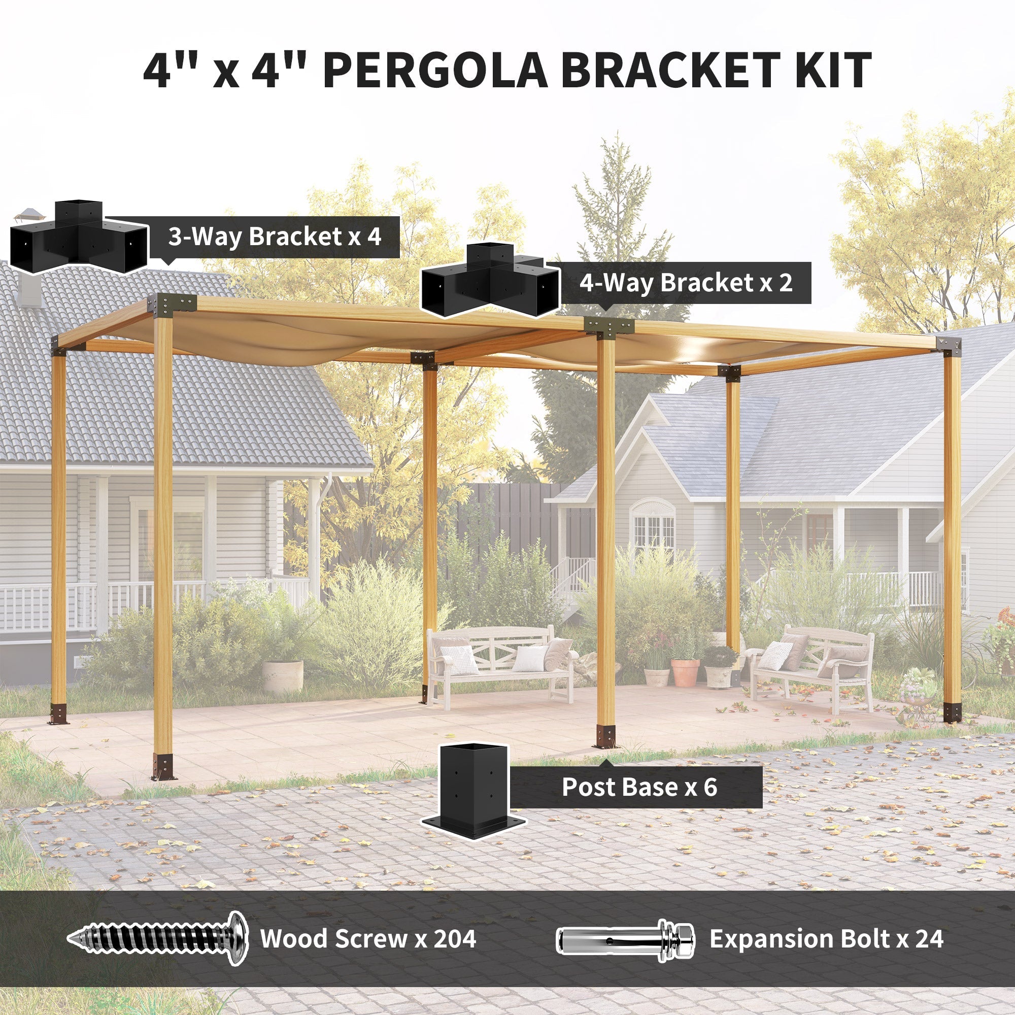 Outsunny 12PCS Pergola Kit, Pergola Brackets with 3-Way & 4-Way Corner Brackets for 9.6 x 9.6 cm (Actual 9.2 x 9.2 cm) Lumber
