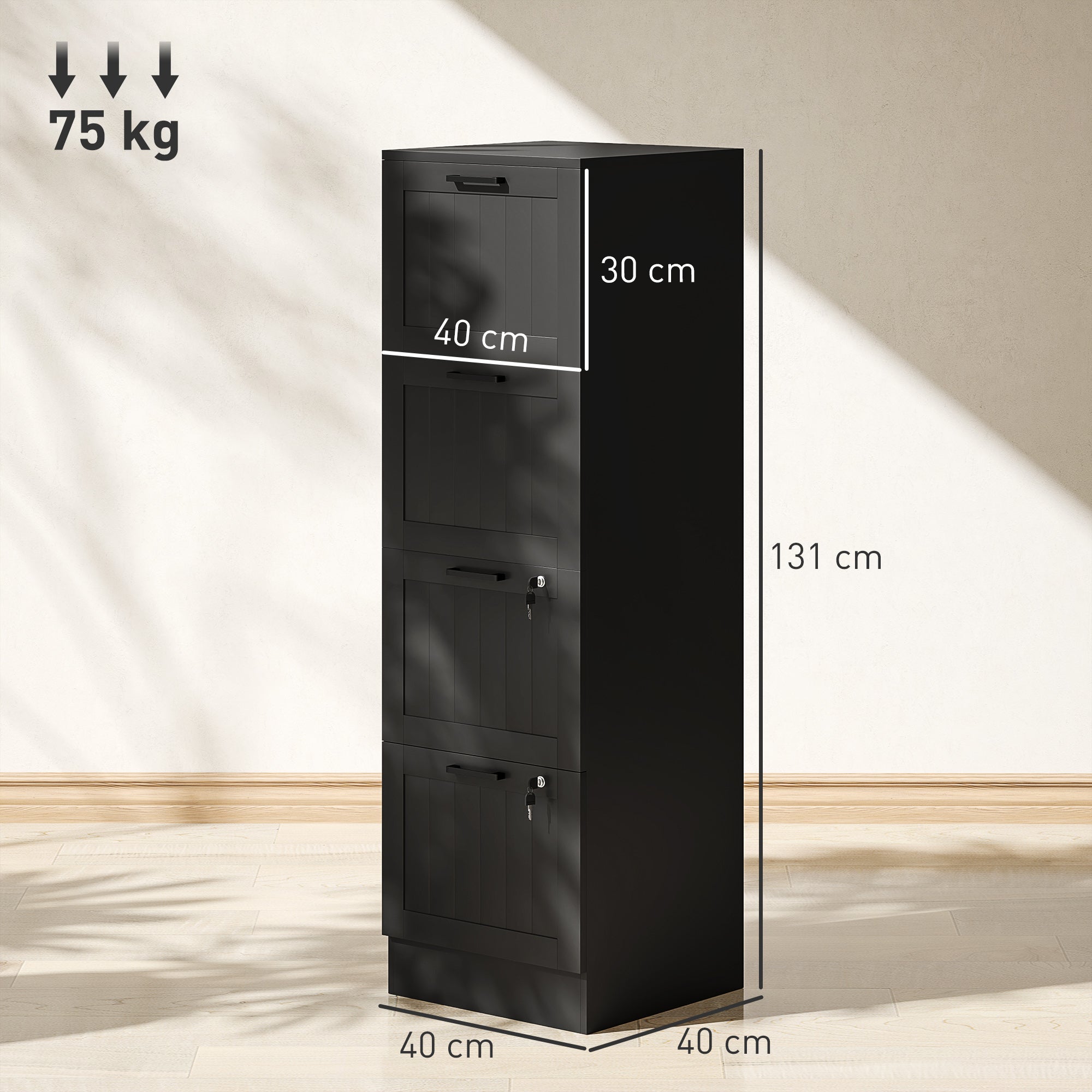 HOMCOM 4 Drawer Filing Cabinet with Lock, Office Storage Cabinet with Adjustable Hanging Bars for A4 Letter Size Files, Black