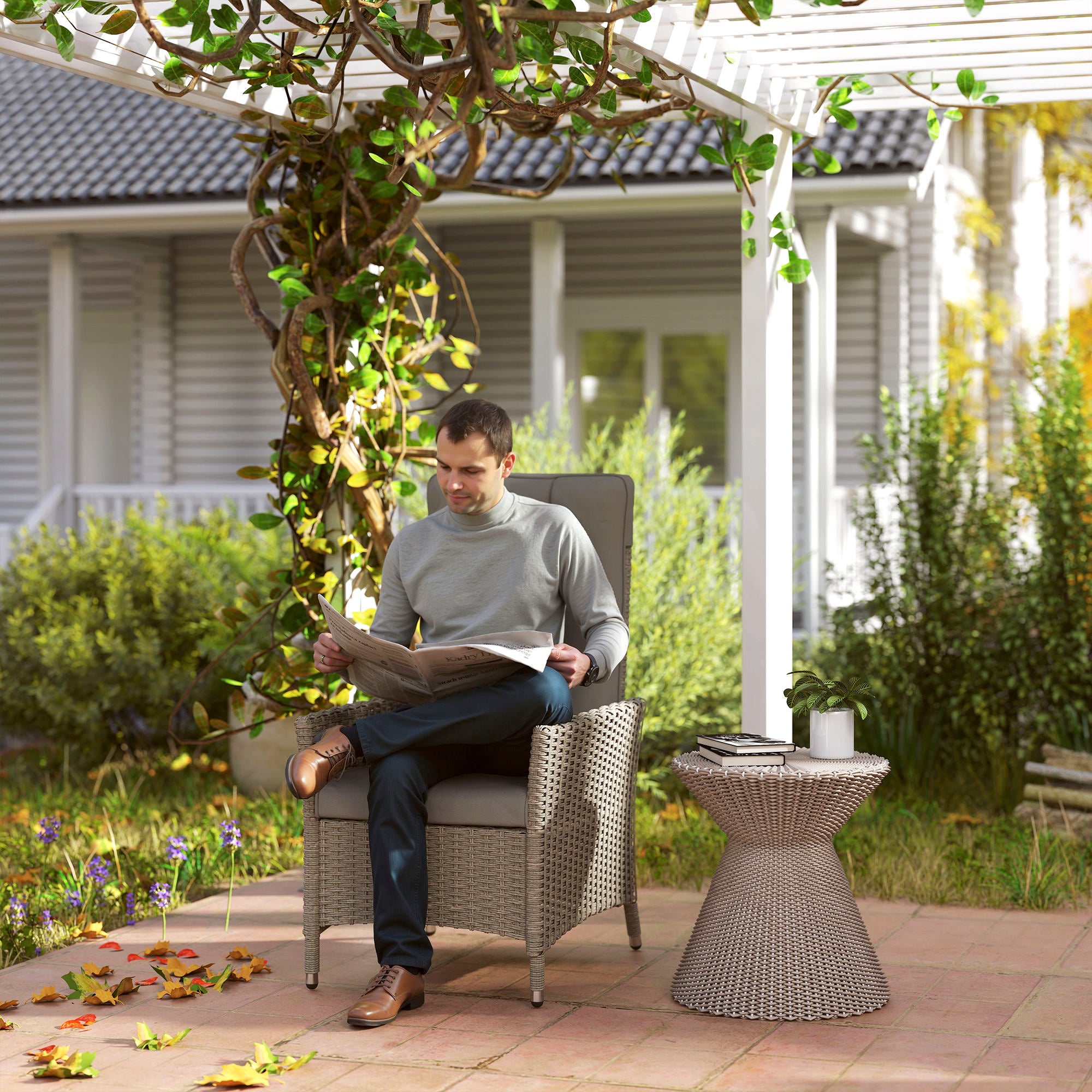 Outsunny 105√Ç¬∞-150√Ç¬∞ Reclining Rattan Chair - Grey