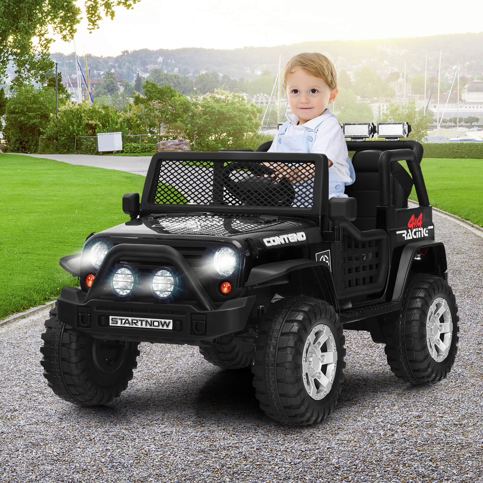 2-Seat Kids Ride on Truck with Parent Remote Control-Black-Black