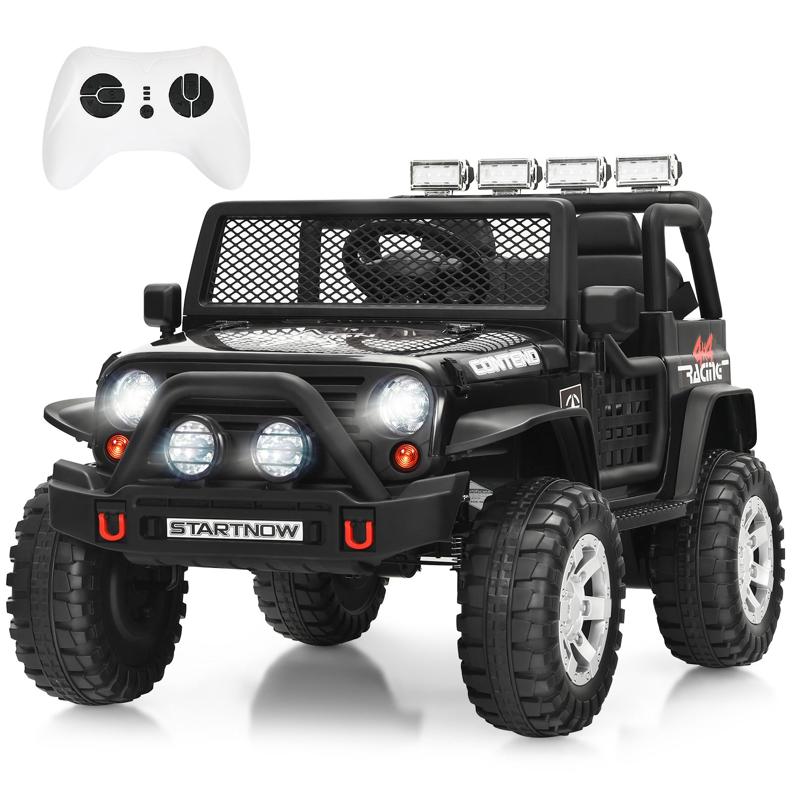 2-Seat Kids Ride on Truck with Parent Remote Control-Black-Black