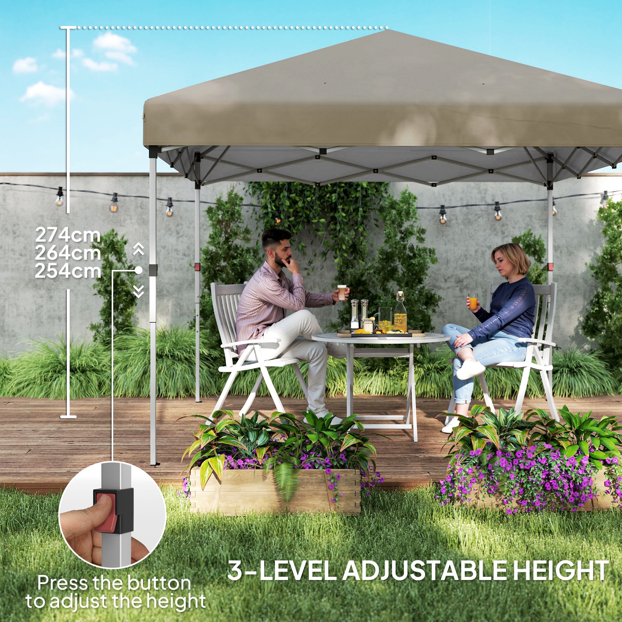 Outsunny 3 x 3 (M) Pop Up Gazebo, UPF 30+ with 2 Sidewalls, Leg Weight Bags and Wheeled Bag, Height Adjustable Party Tent Event Shelter for Garden, Patio, Khaki