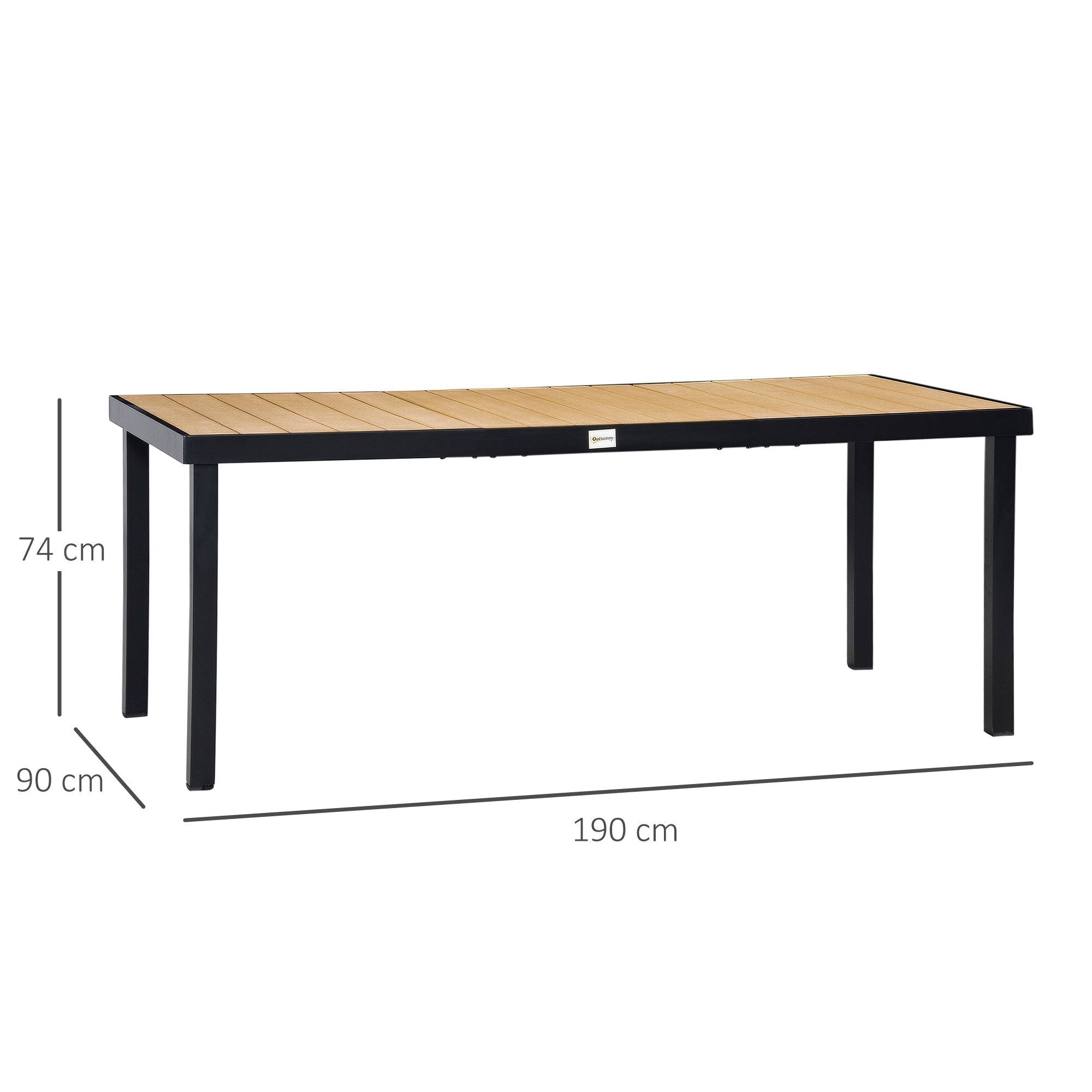 Outsunny Aluminium Outdoor Garden Dining Table for 8 People, Faux Wood Top, for Garden, Patio, 190 x 90 x 74 cm, Natural