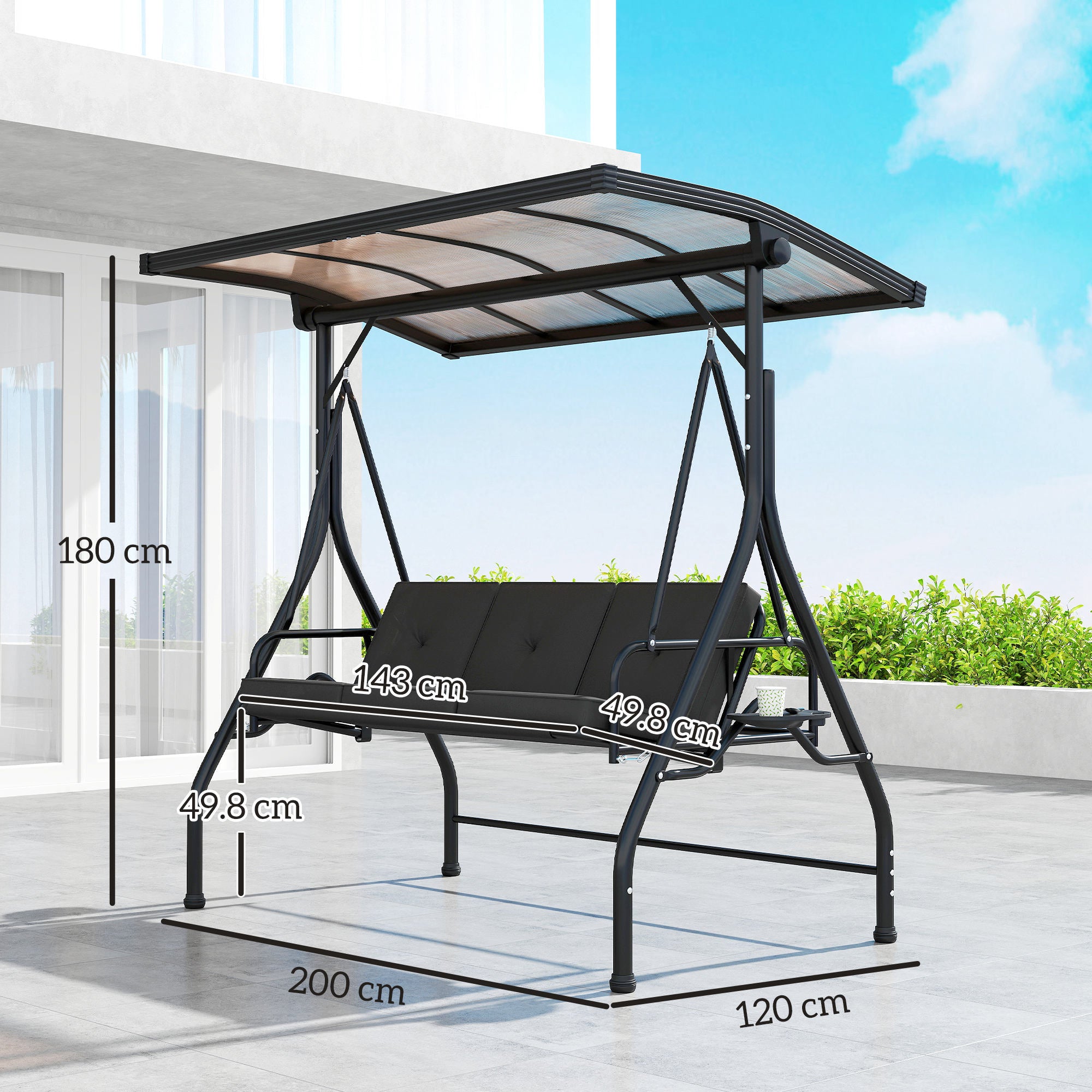 Outsunny Convertible Three-Seater Swing Bench Bed - Black