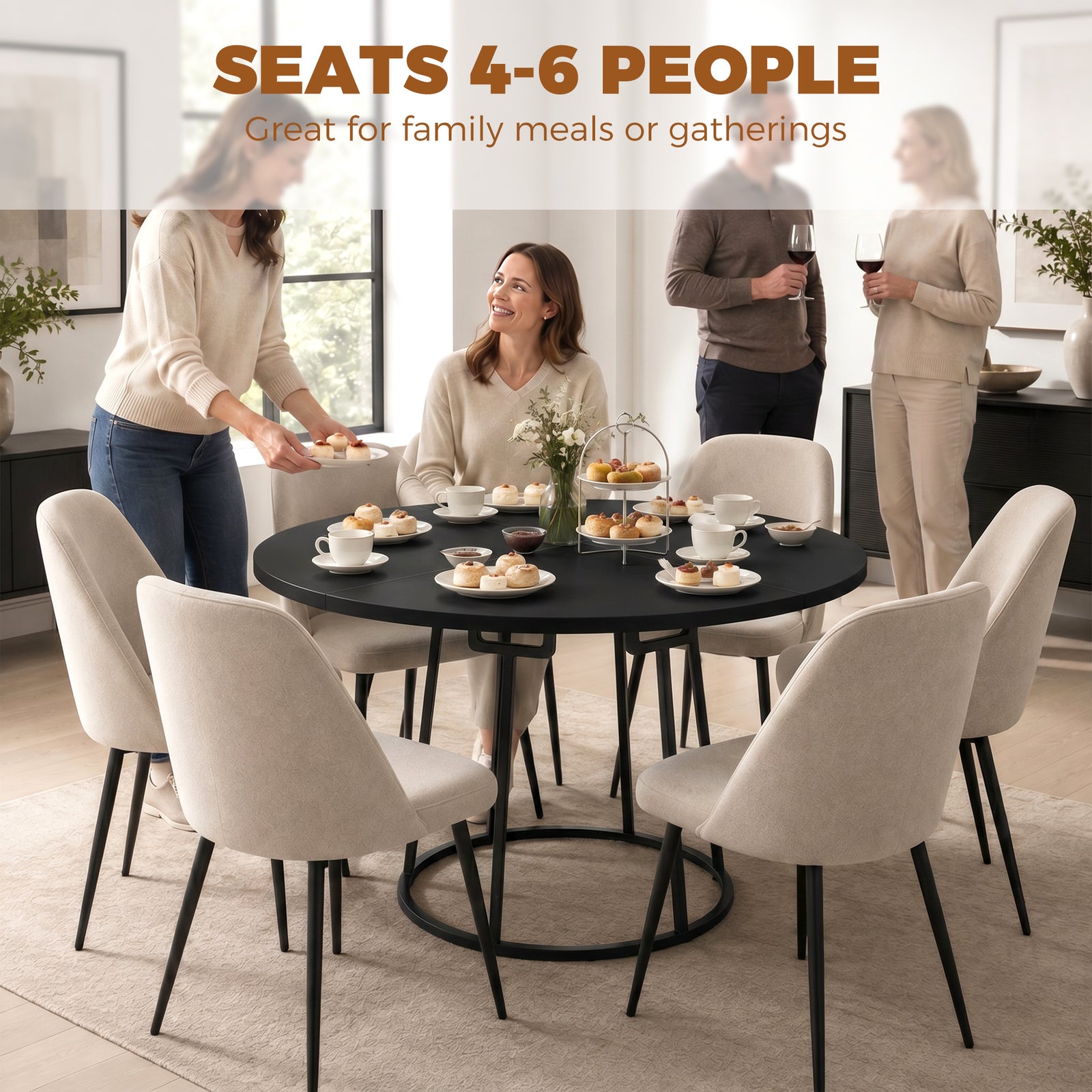 HOMCOM Dining Table Space Saving Kitchen Table Spliced Tabletop Conical Metal Base 120 cm Round Black