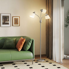 HOMCOM Arc Tree Floor Lamp with 3 Adjustable Rotating Lights and 3000K/4500K/6500K Colour Temperatures, Silver Tone
