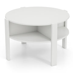 2-Tier Round Coffee Table with 4 Shelves-White