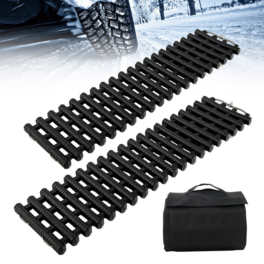 The recovery tracks displayed alongside their black storage bag for easy transport and packing