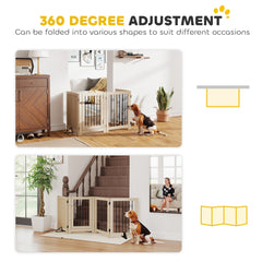 PawHut 4 Panel Freestanding Pet Gate, Indoor Dog Barrier with Lockable Door, Support Feet, 360 degrees Flexible Hinges, Oak