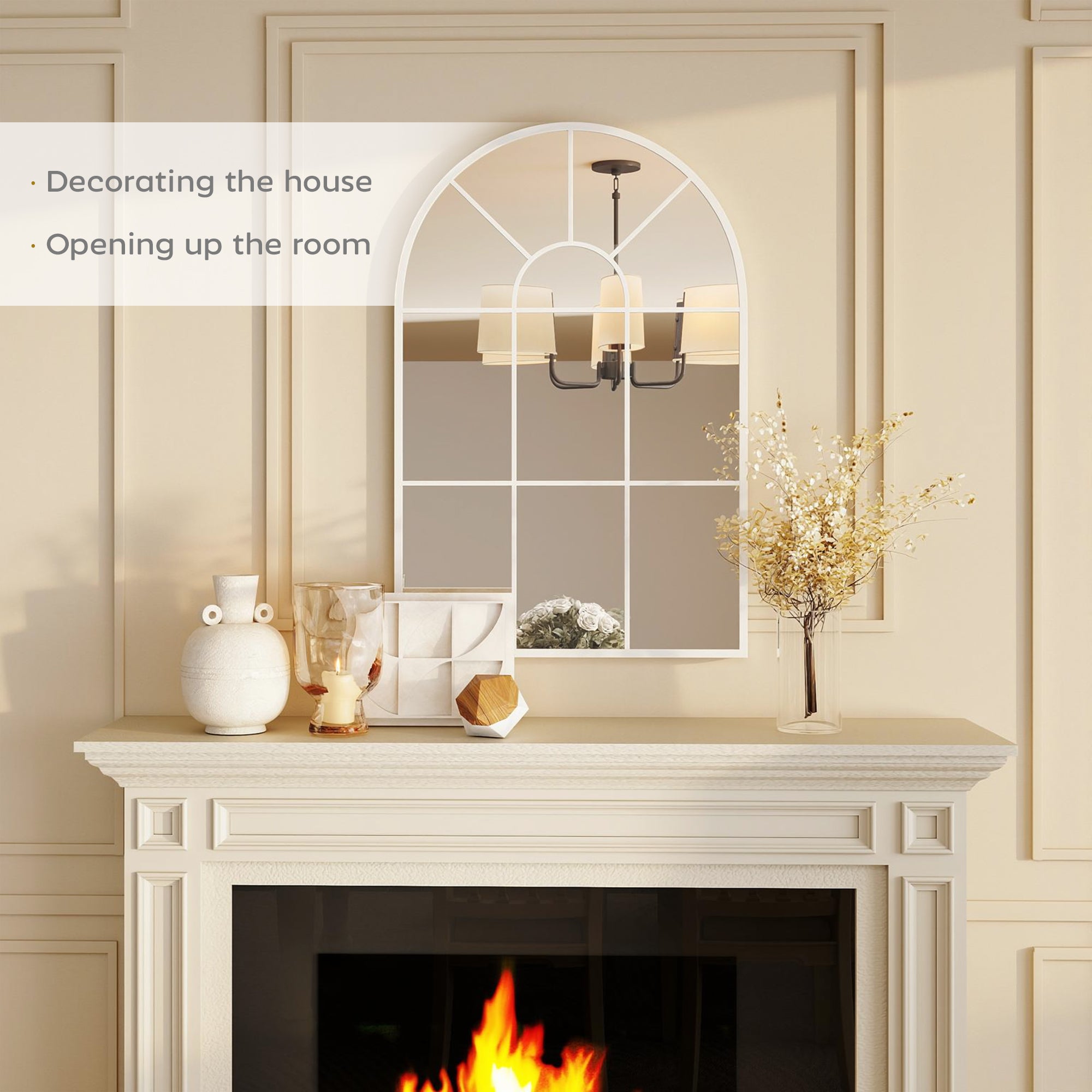 HOMCOM 90 X 61cm Arched Grid Mirror - White