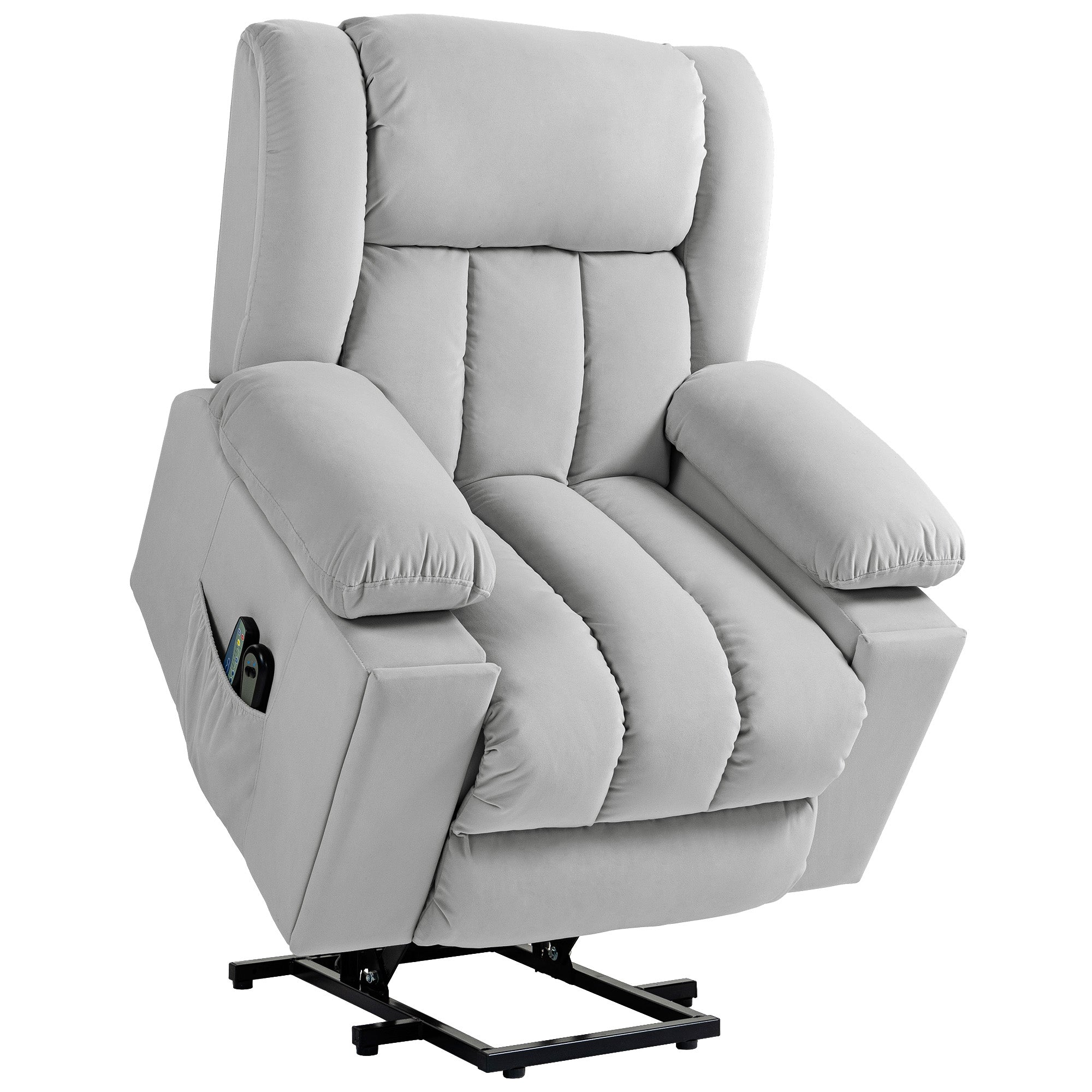 HOMCOM Velvet-Feel Electric Riser, Recliner and Massage Armchair - Light Grey