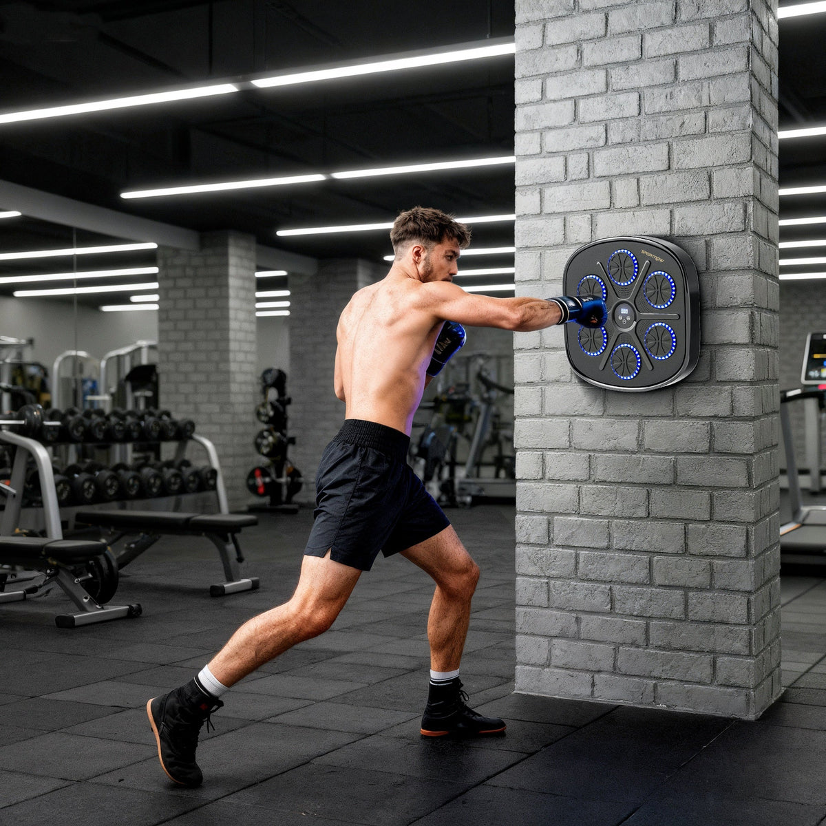SPORTNOW Music Boxing Machine, Smart Bluetooth Boxing Machine Wall Mounted with 9 Speeds & Modes, LED Lights and Gloves, Punching Pad for Adults, Black
