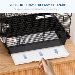 PawHut Metal Bird Cage for Finch, Canary w/ Food Containers, Swing Ring, Tray, Handle, 39 x 33 x 47cm