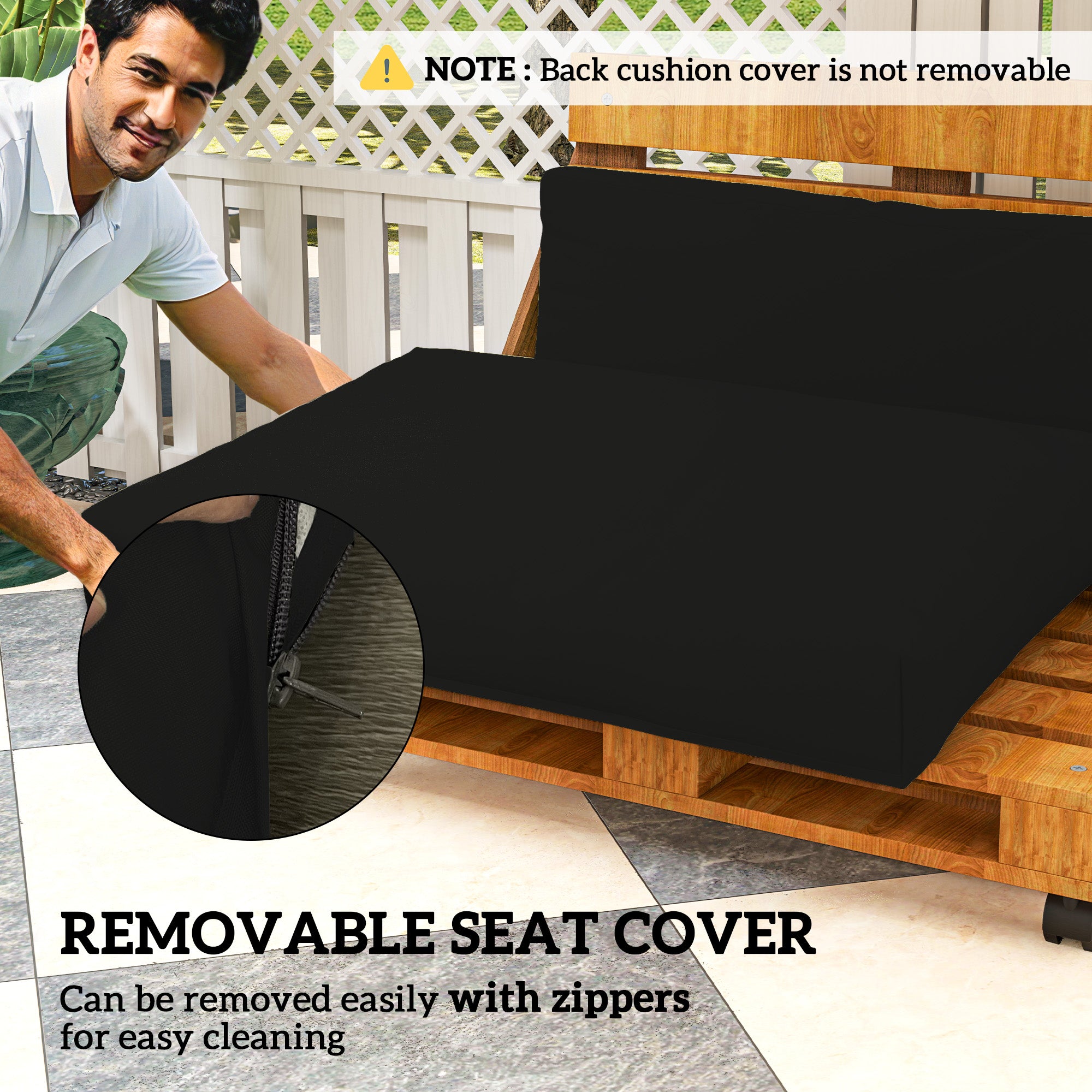 Outsunny Two Piece Seat Pallet and Back Cushions - Black