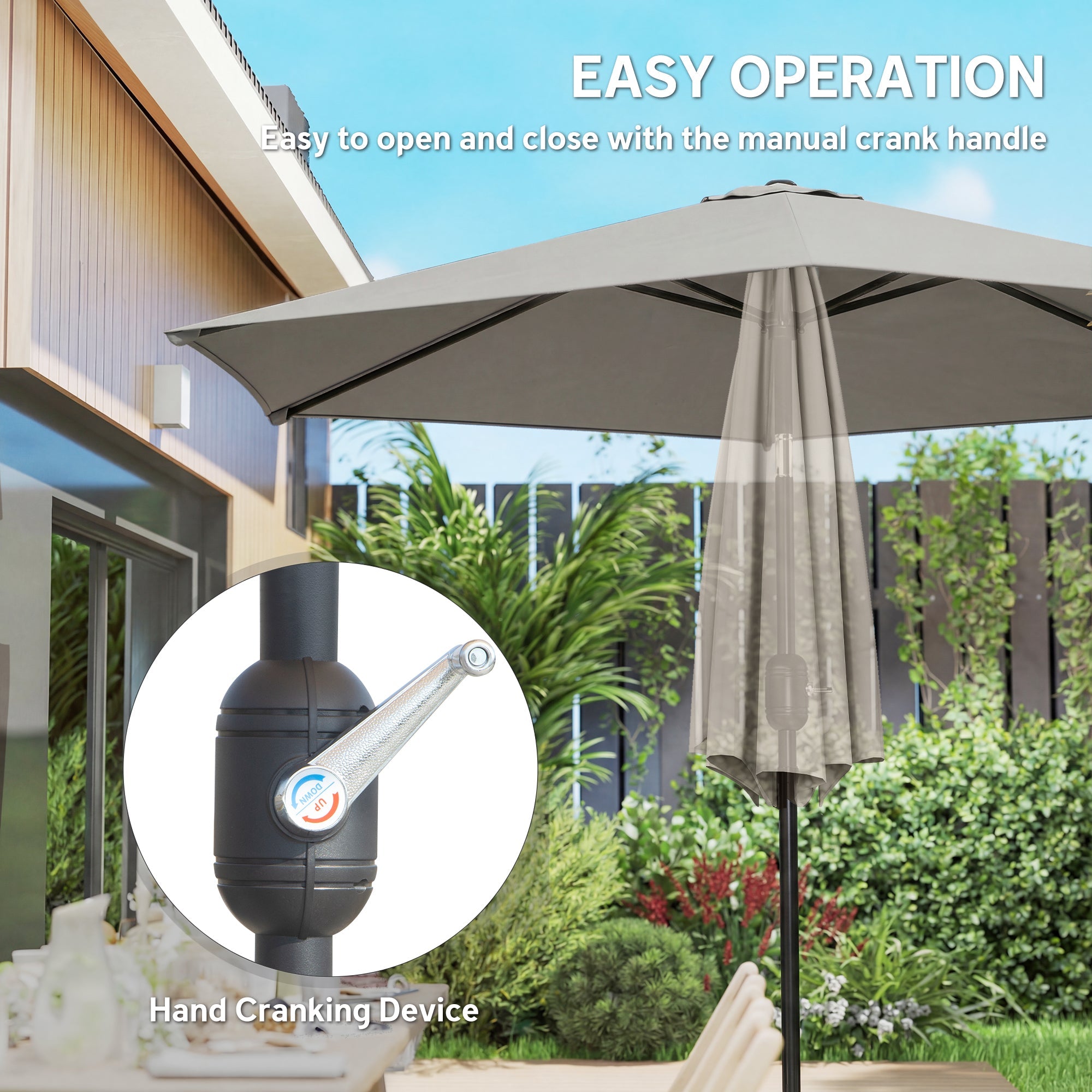Outsunny 2.6 m Garden Parasol Umbrella with Aluminium Pole, Outdoor Patio Umbrella with Tilt and Crank, Vent, Light Grey