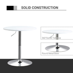 HOMCOM Bar Table Φ60cm Adjustable Height Round Bistro Table w/ Swivel Top Metal Frame Counter Surface Stylish Kitchen Conservatory White