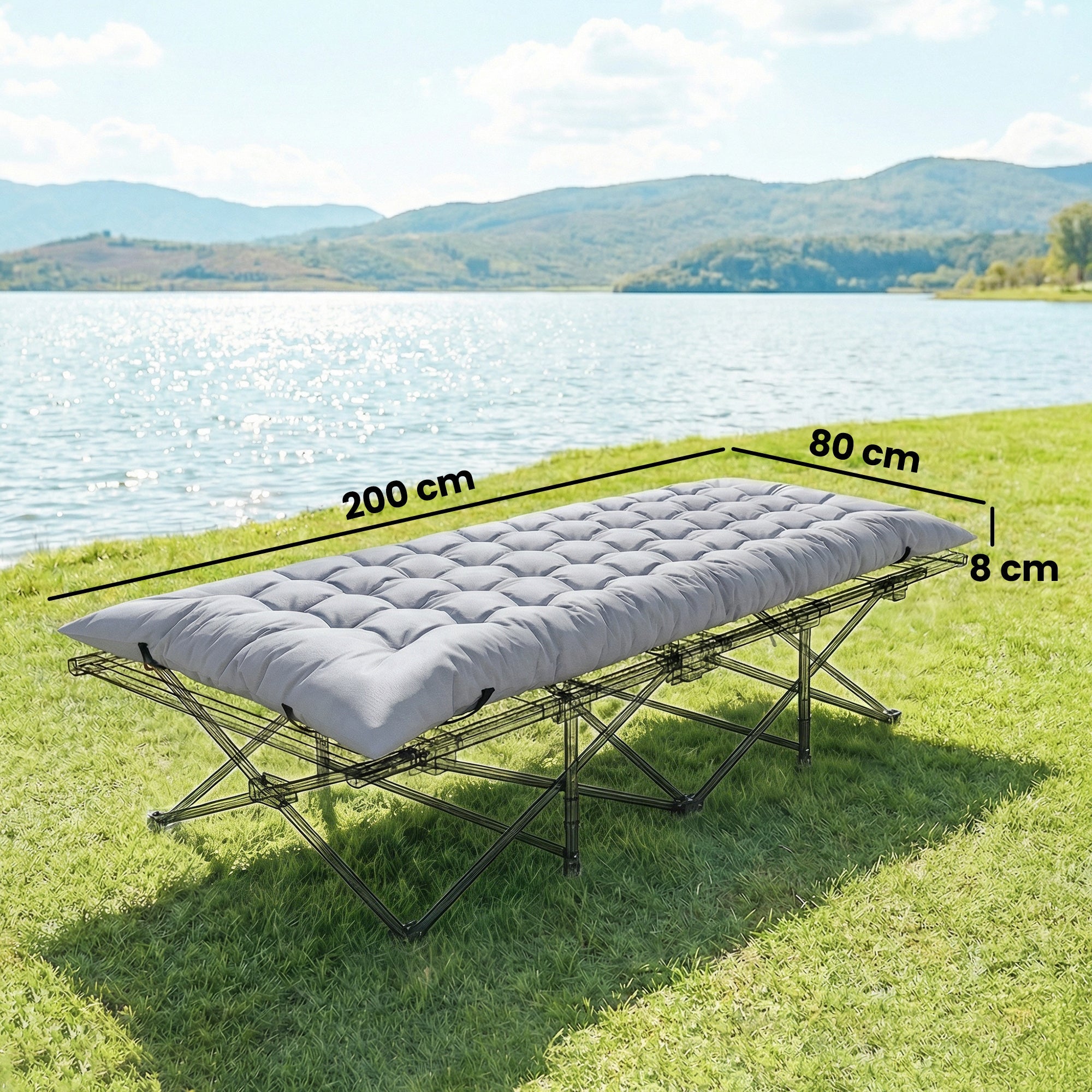 Outsunny Sleeping Mat, Foldable Camping Mattress Pad with Elastic Straps, Light Grey