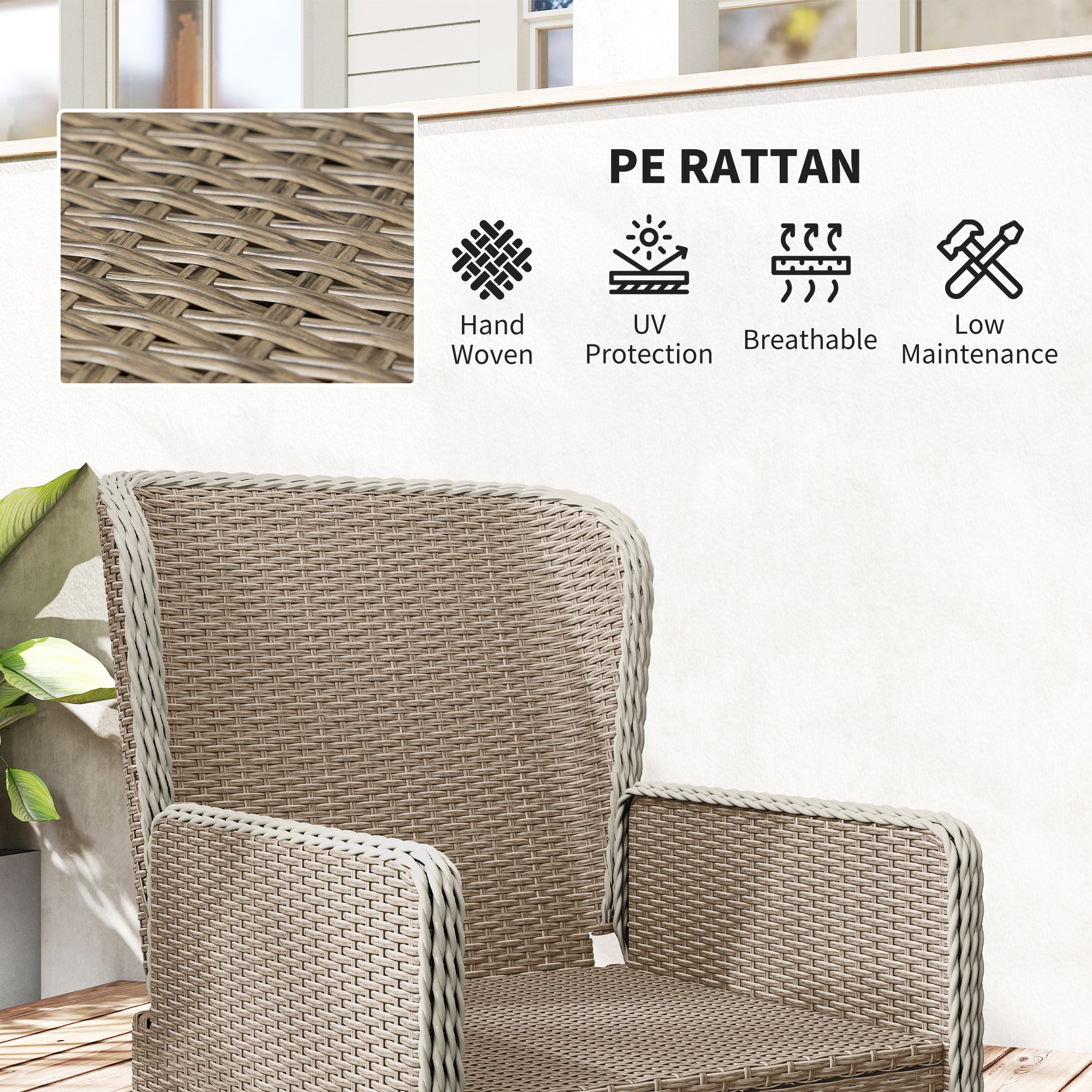 Outsunny Five-Piece Reclining Rattan Chair Set - Light Grey
