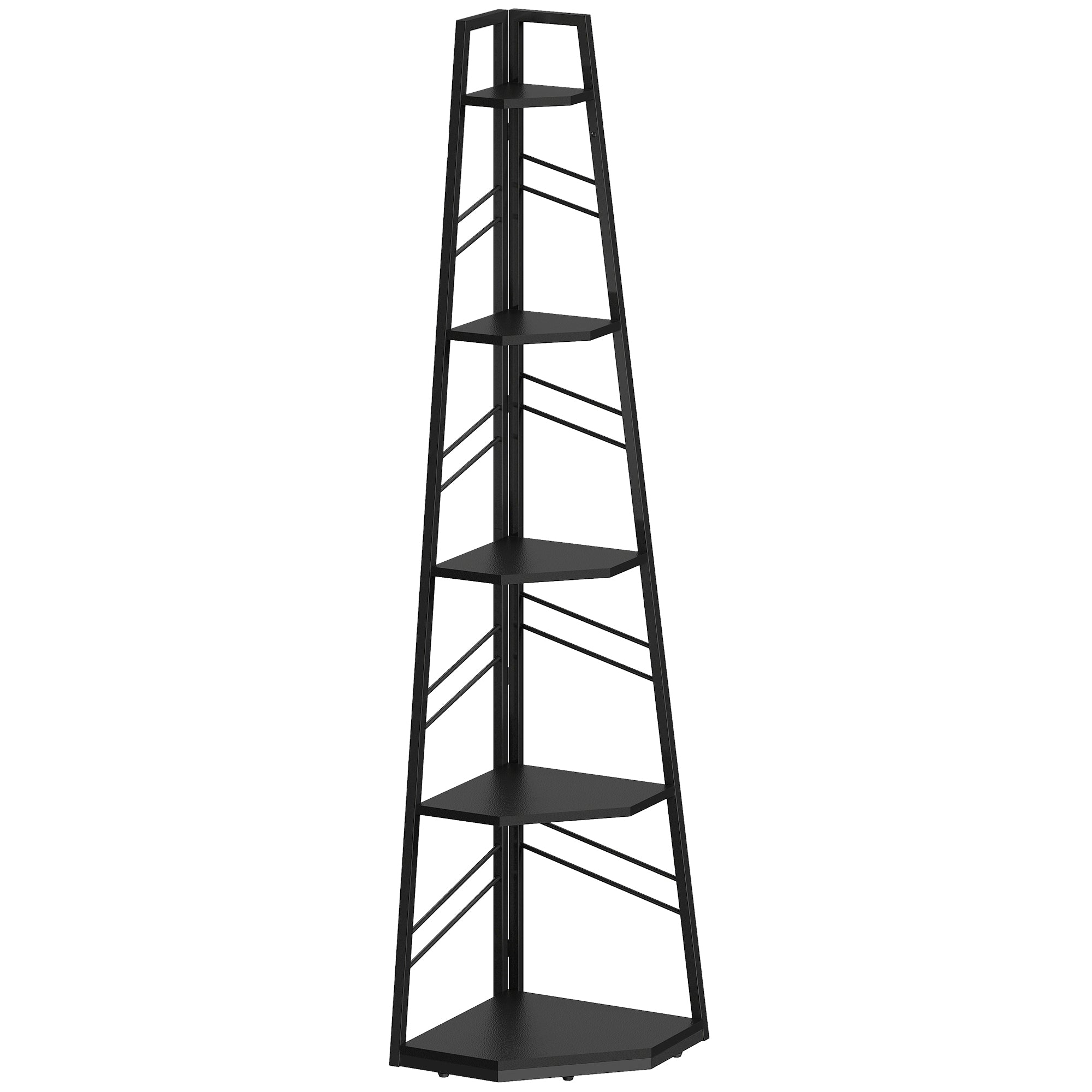 HOMCOM Corner Bookcase, 5-Tier Floor Standing Bookshelf, Shelving Unit for Living Room, Study, Bedroom, Black