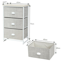 3/4 Fabric Nightstand Bedside Storage Cabinet Folding Drawers-3-Tier-White