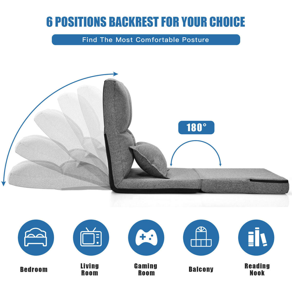 Folding Lazy Floor Sofa Bed with Pillow-Grey