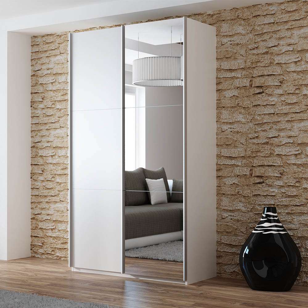 White Mirrored Sliding Door Wardrobe 120cm – OXFORD