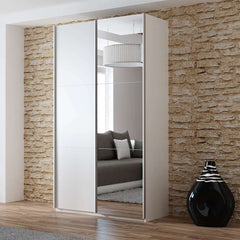White Mirrored Sliding Door Wardrobe 120cm – OXFORD