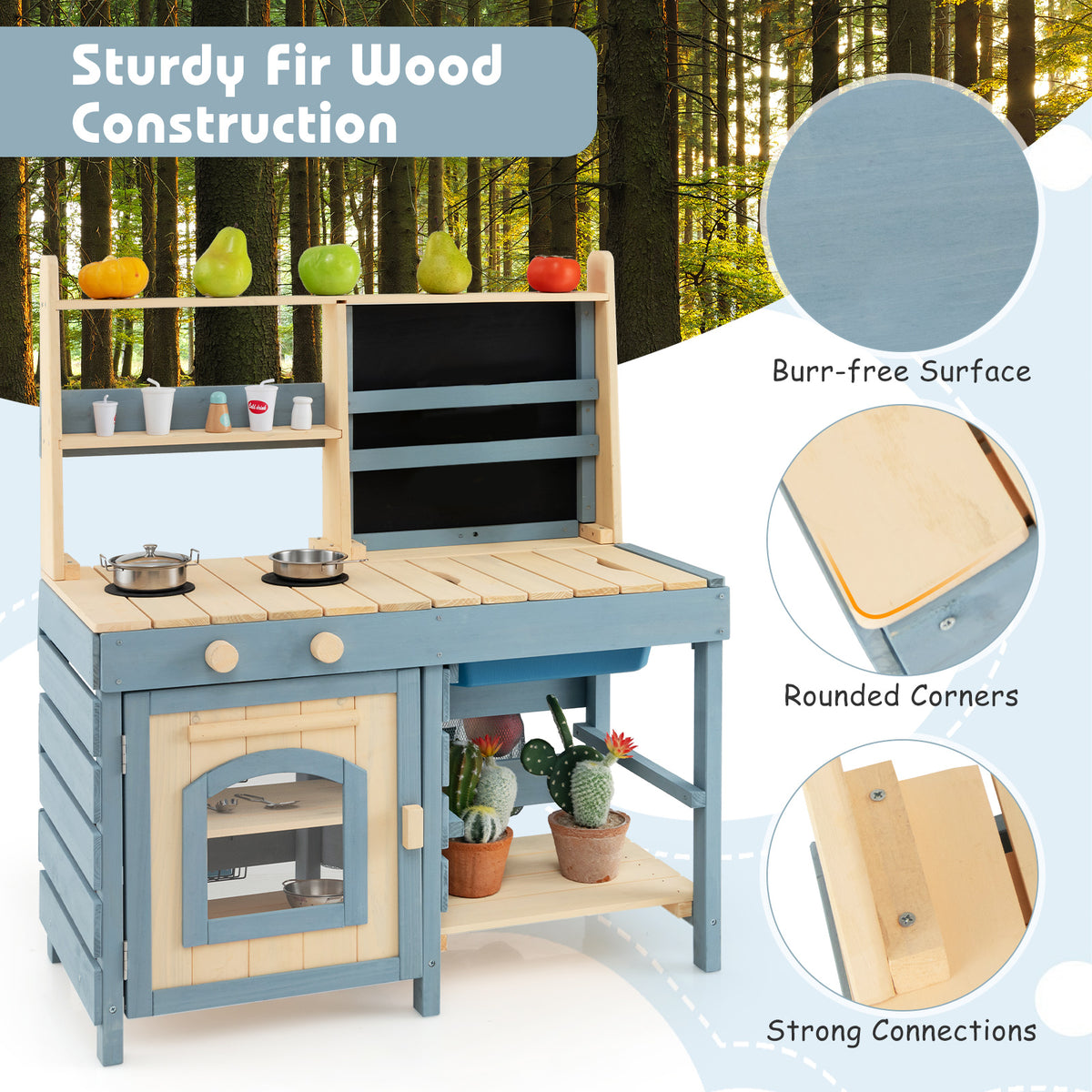 2 In 1 Outdoor Mud Kitchen with Metal Baskets and Storage Bag