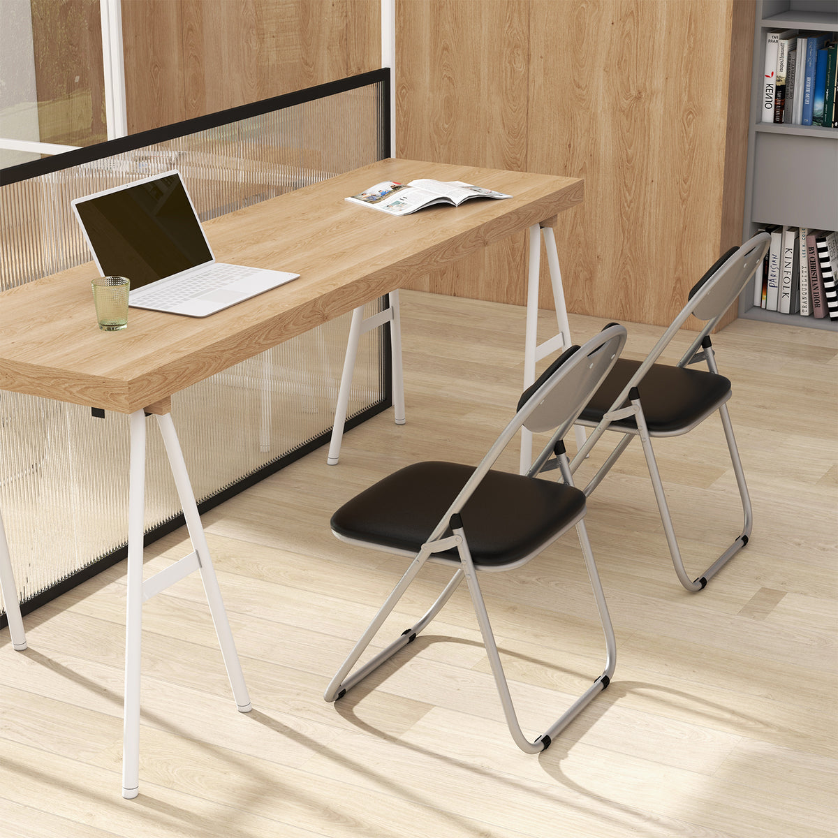 2 Pack Folding Commercial Grade Metal Chair with Padded Seat