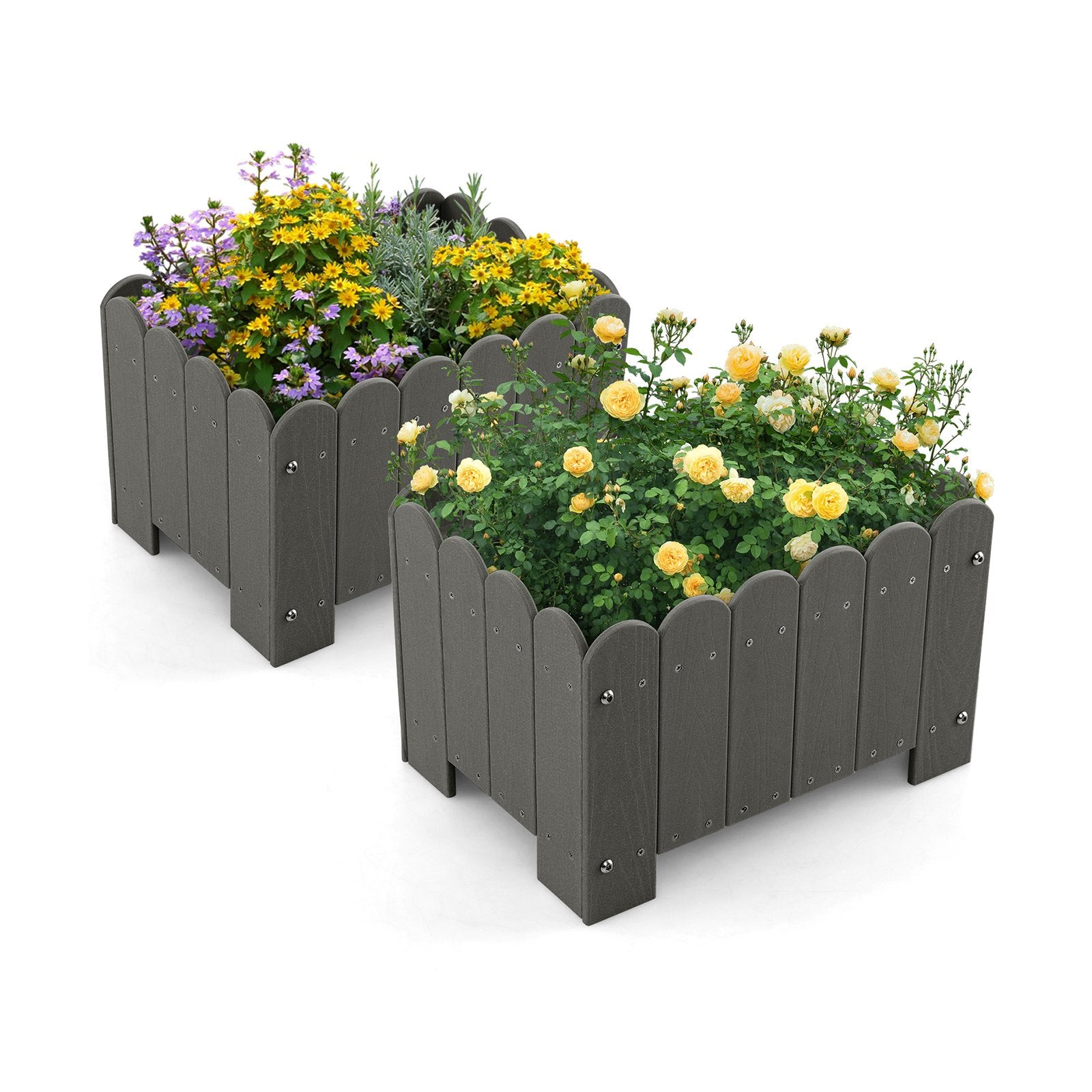 2 Pack Rectangular Planter Box HDPE Flower Pot with Drainage Gaps-Grey