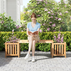 2 Person Patio Wooden Bench with Planter and 2 Side Flower Box-Natural