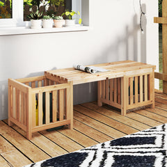 2 Person Patio Wooden Bench with Planter and 2 Side Flower Box-Natural