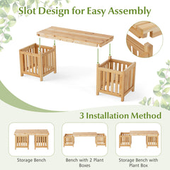 2 Person Patio Wooden Bench with Planter and 2 Side Flower Box-Natural