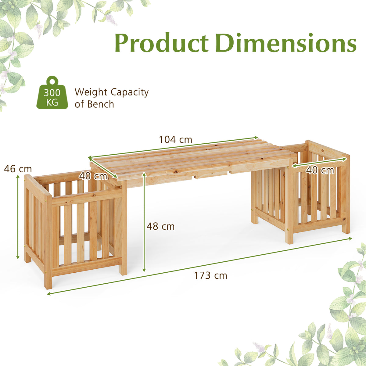 2 Person Patio Wooden Bench with Planter and 2 Side Flower Box-Natural