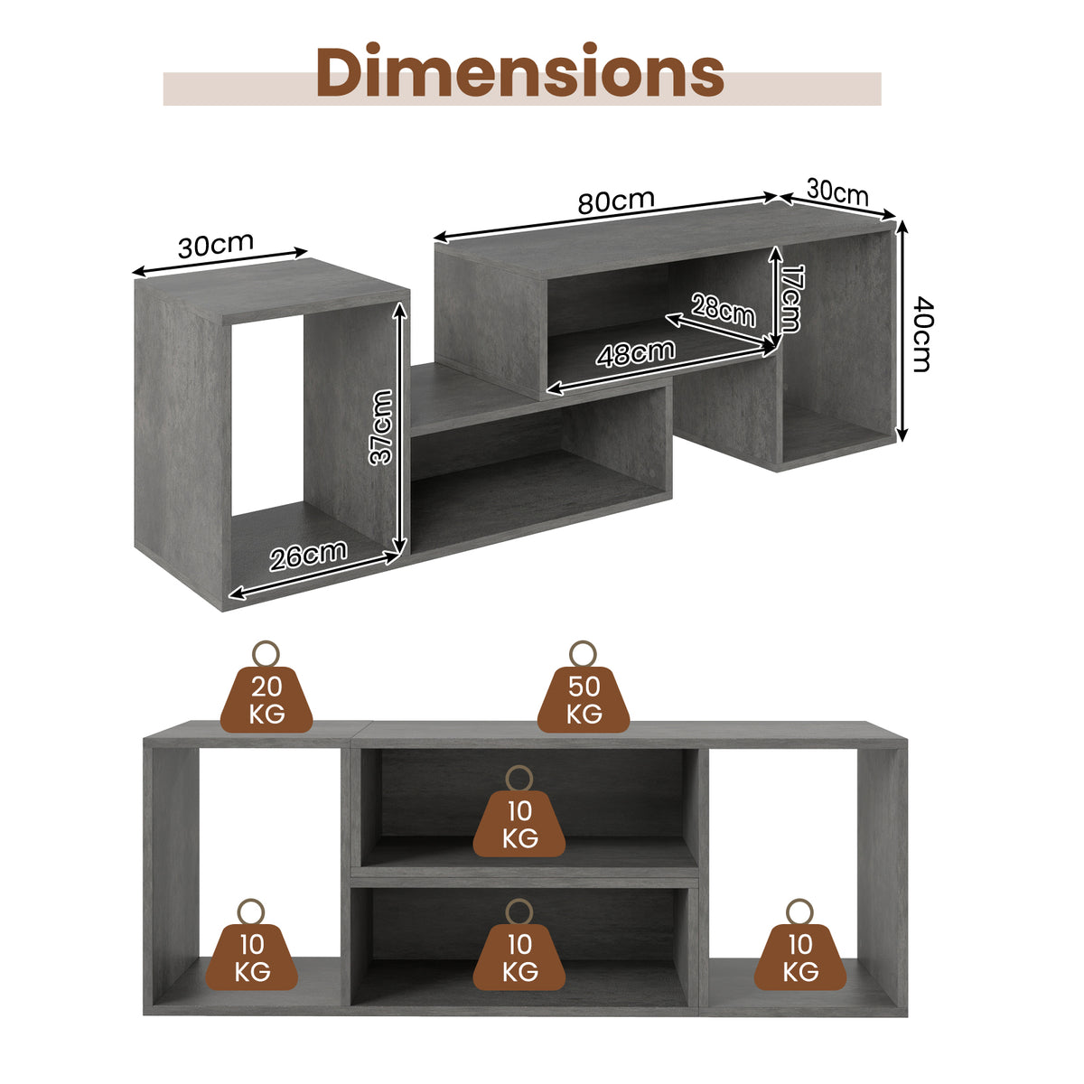 2-Piece Console TV Stand Modern Minimalist Entertainment Center-Grey