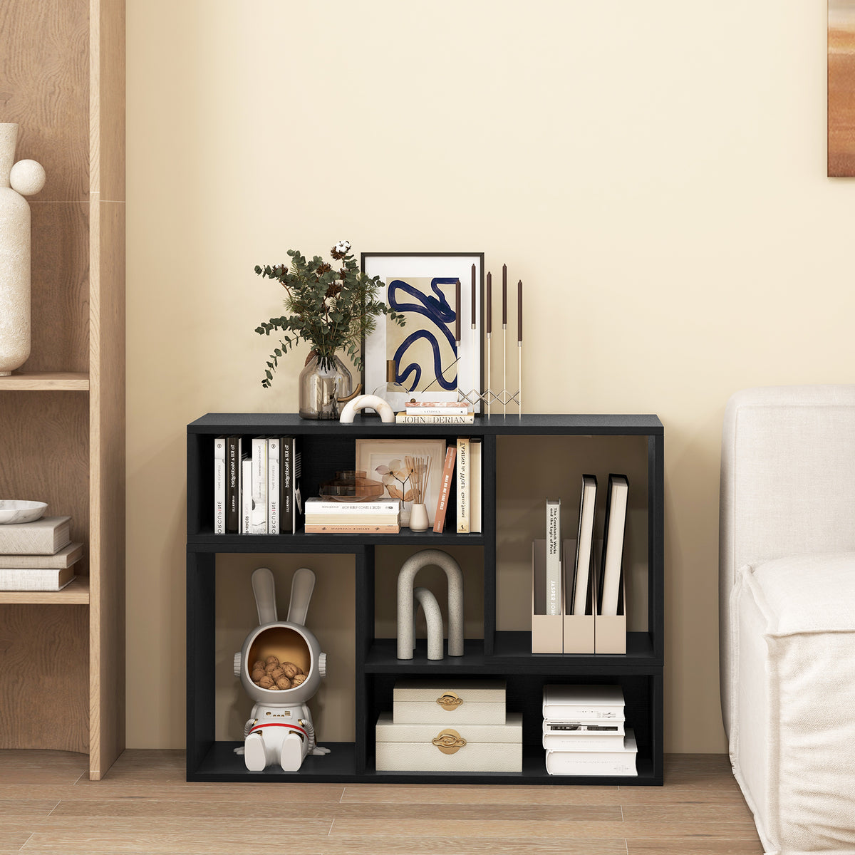 2-Piece Console TV Stand Modern Minimalist Entertainment Center-Black