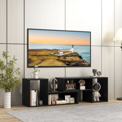 2-Piece Console TV Stand Modern Minimalist Entertainment Center-Black