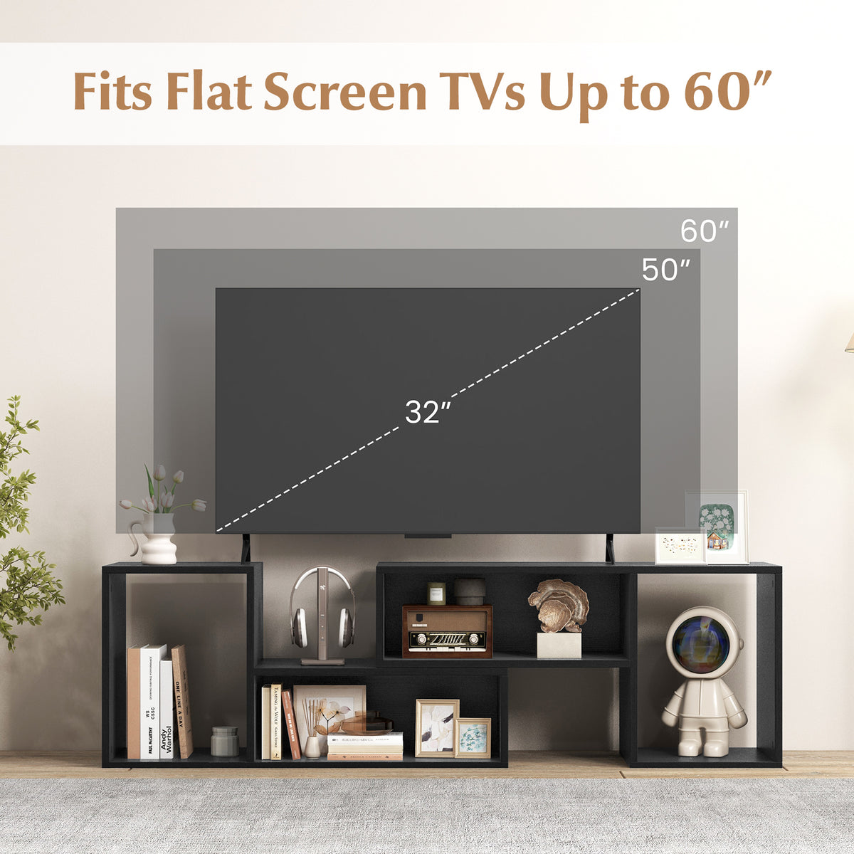 2-Piece Console TV Stand Modern Minimalist Entertainment Center-Black