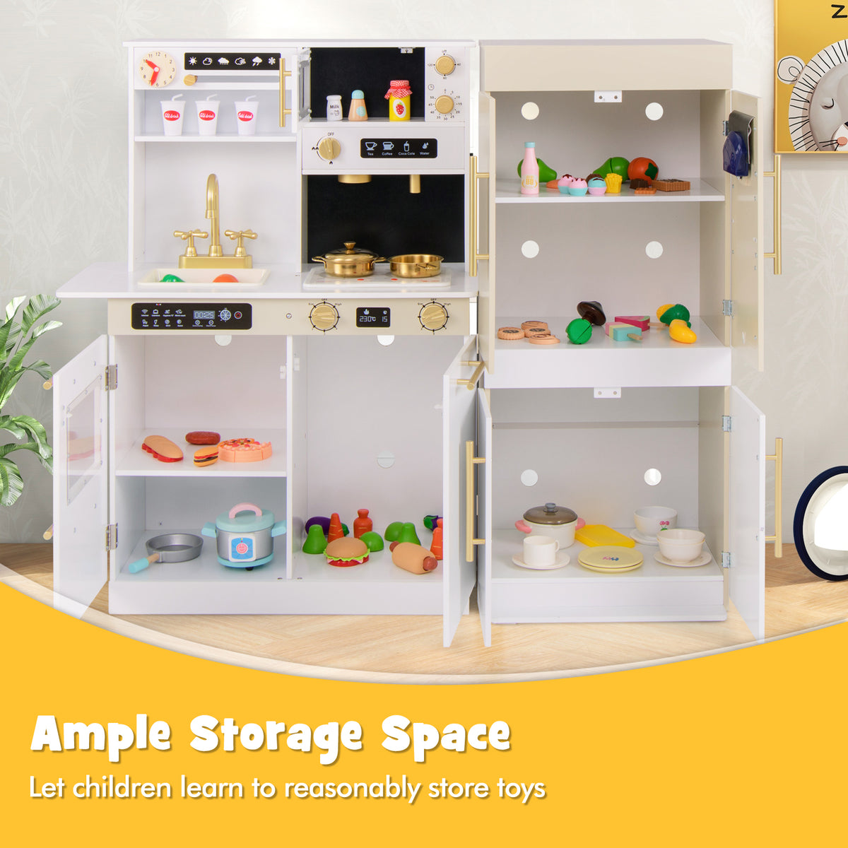 2 Pieces Kids Kitchen Playset Play Kitchen Refrigerator Combination-White