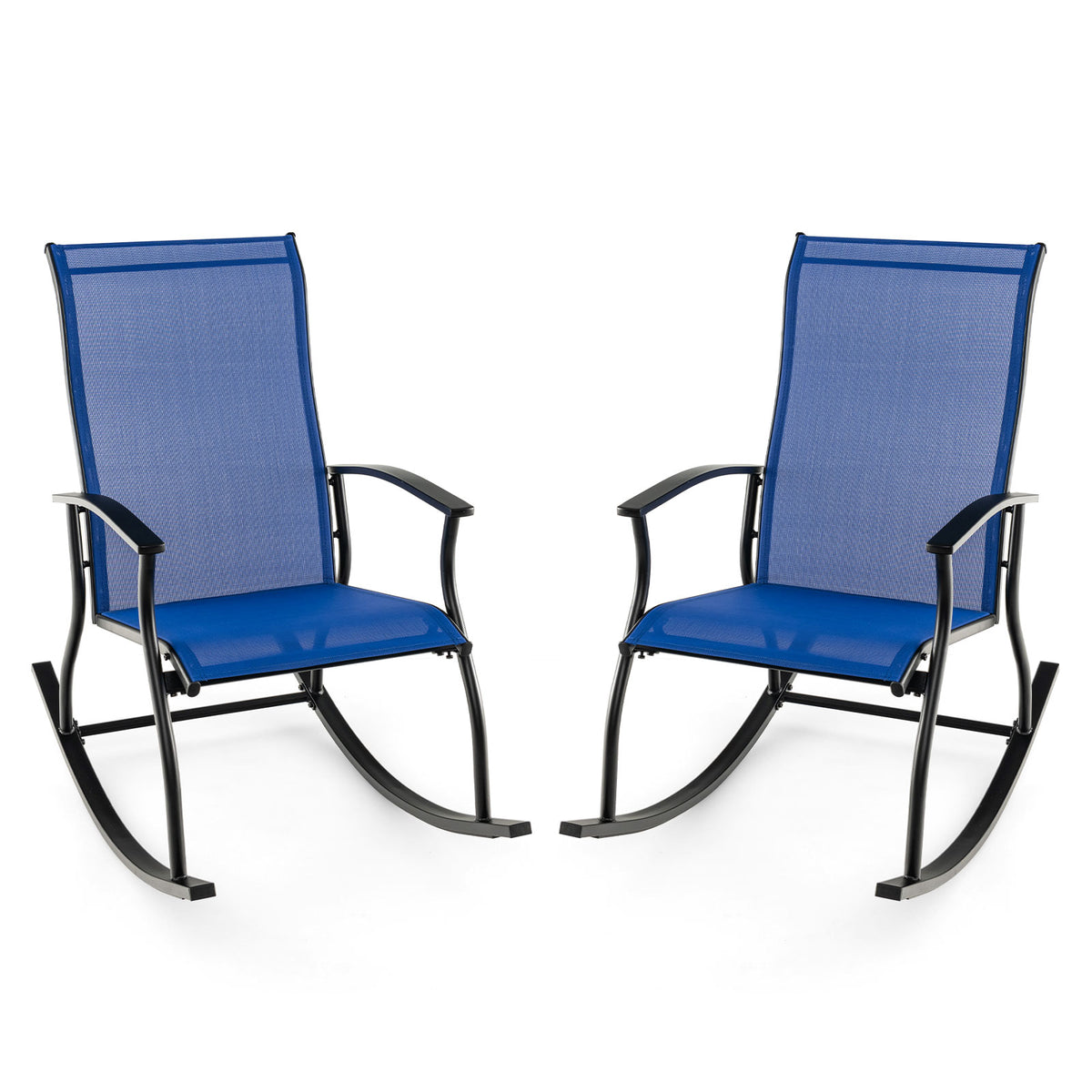 2 Pieces Outdoor Rocking Chairs with Breathable Backrest-Navy