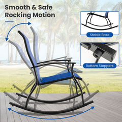 2 Pieces Outdoor Rocking Chairs with Breathable Backrest-Navy