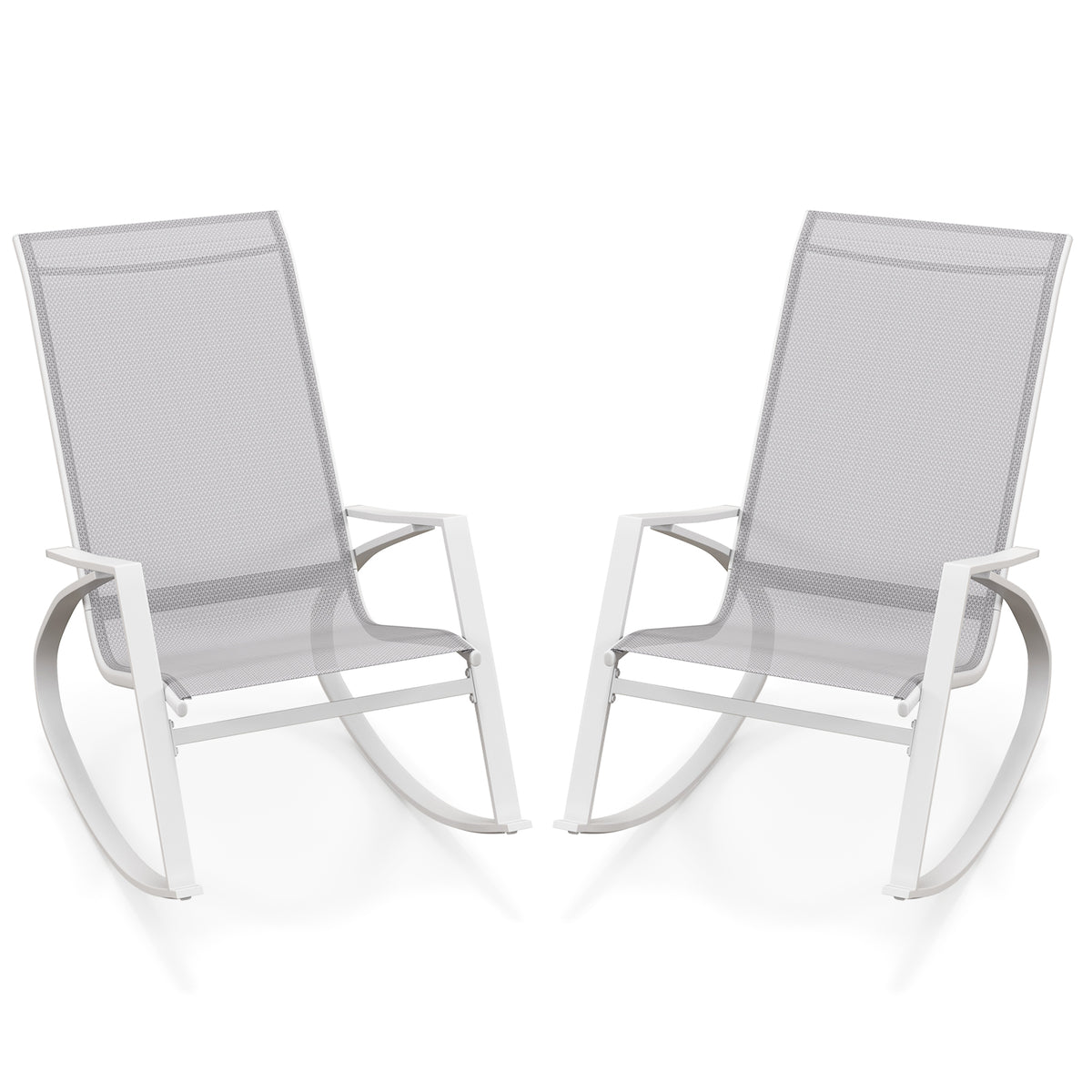 2 Pieces Patio Rocking Chairs with Ergonomic Backrest and Safe Stoppers-Grey