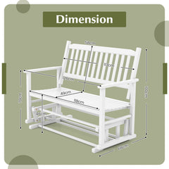 2 Seats Outdoor Glider Bench with Armrests and Slatted Seat-White