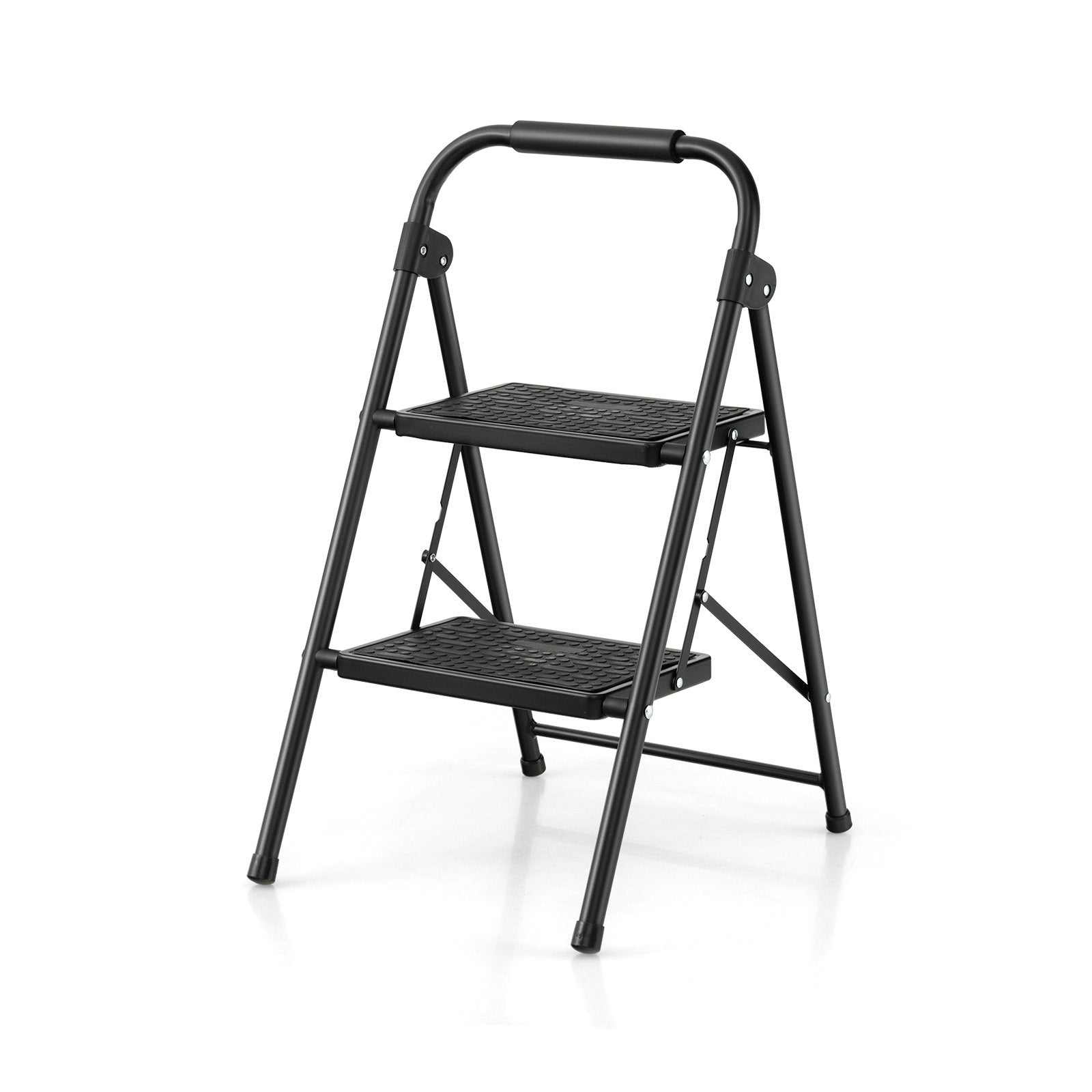 2 Step Folding Ladder with Safe Lock and Hand Grip-Black