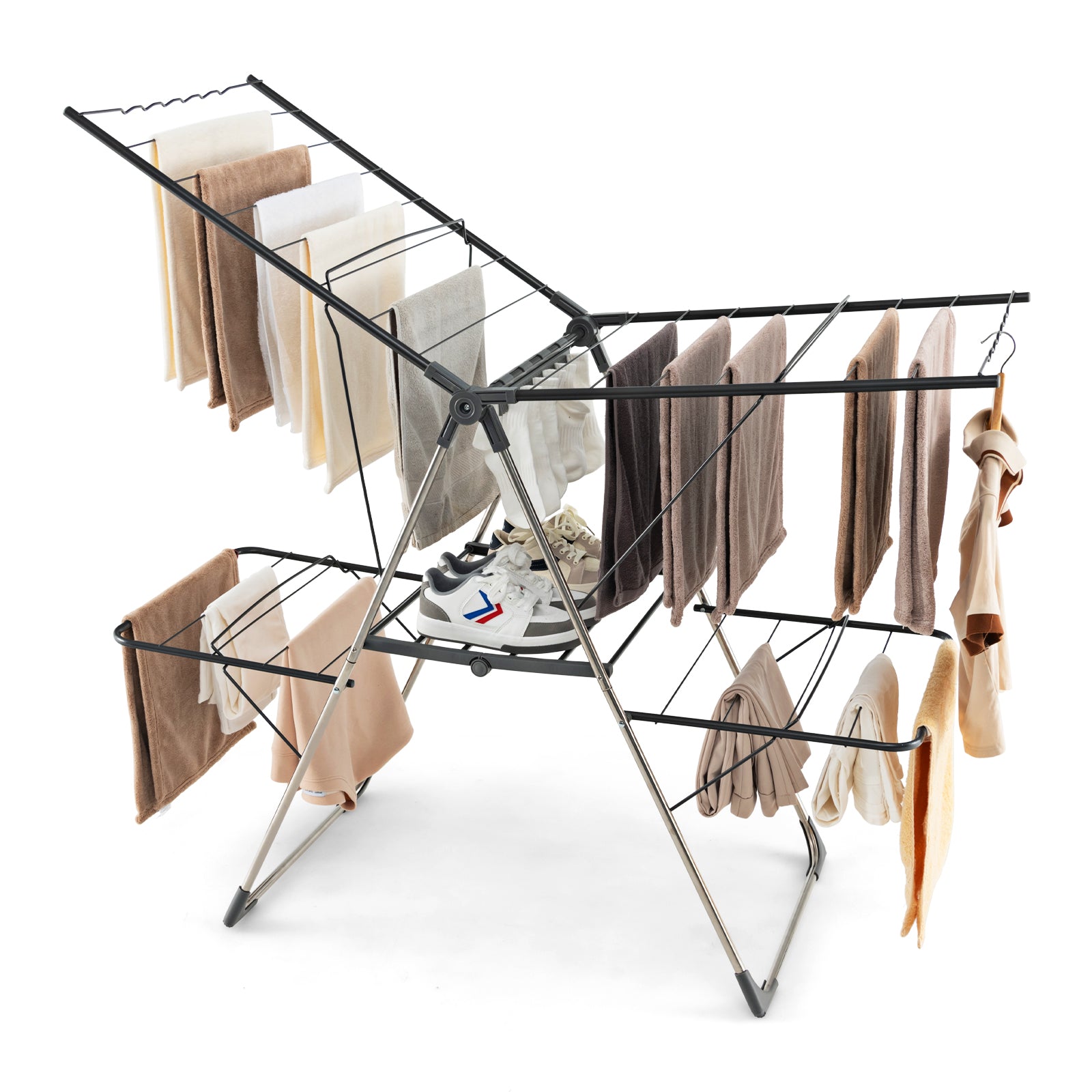 2-Tier Foldable Clothing Laundry Rack with 33 Drying Rails