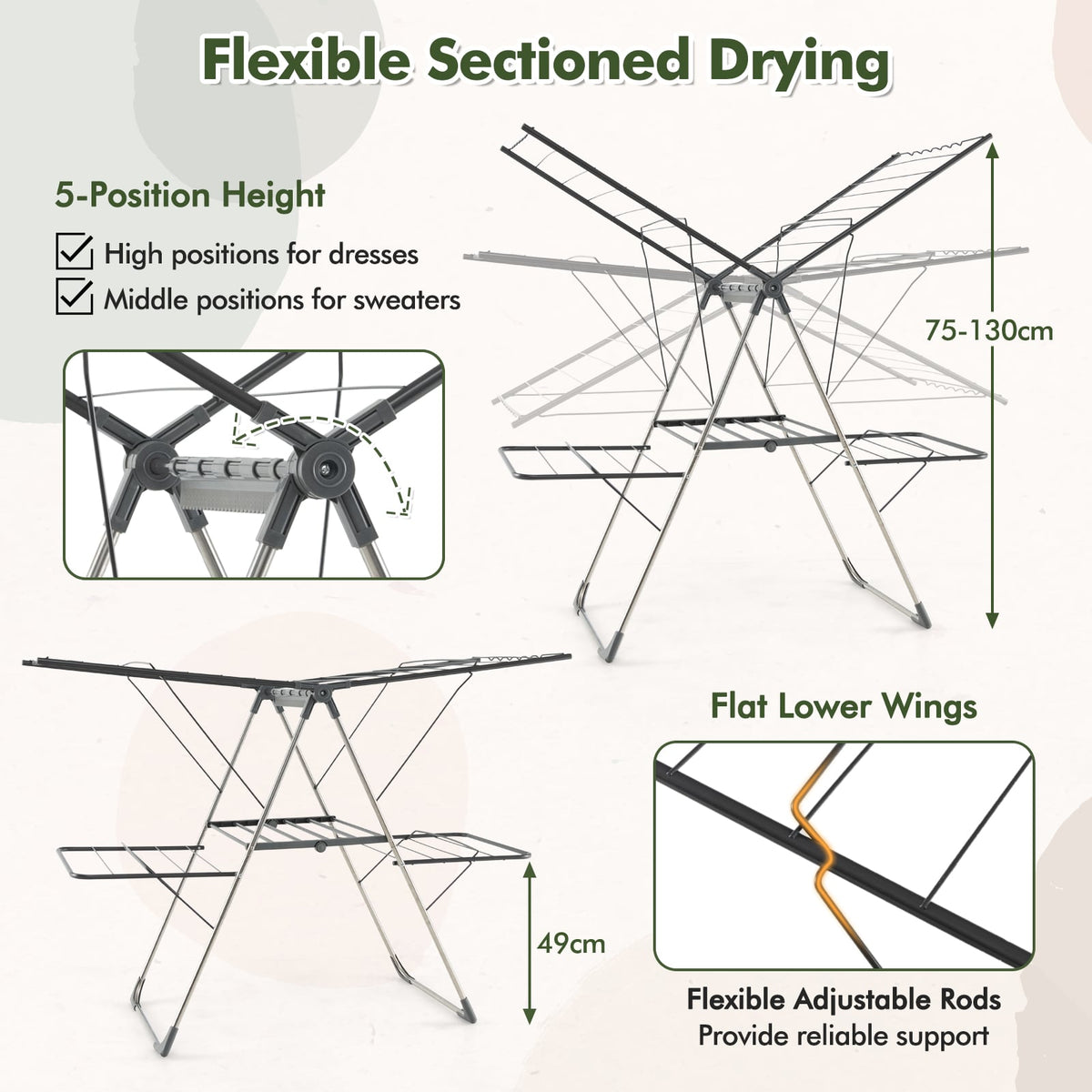 2-Tier Foldable Clothing Laundry Rack with 33 Drying Rails
