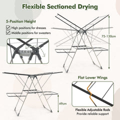 2-Tier Foldable Clothing Laundry Rack with 33 Drying Rails
