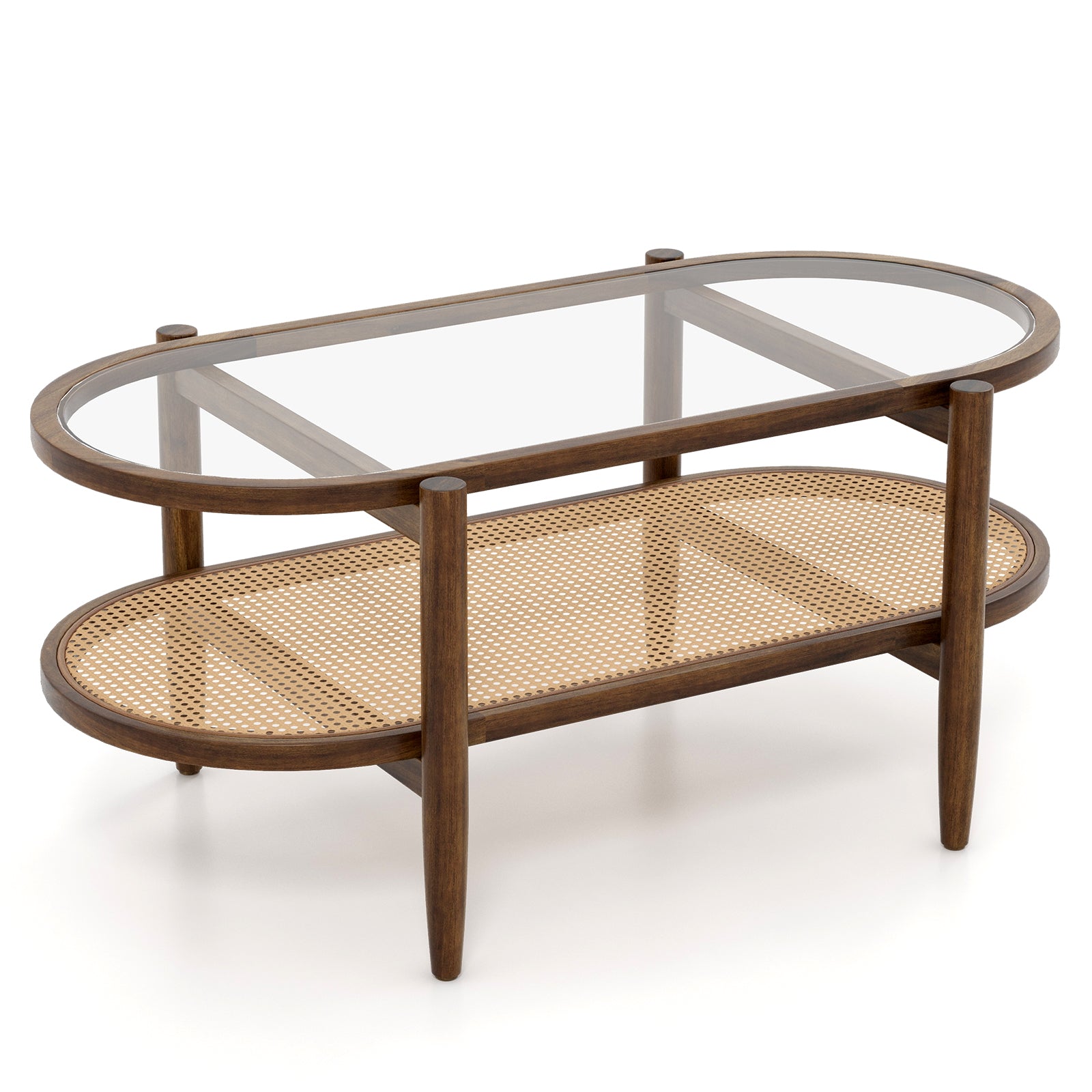 2-Tier PE Rattan Coffee Table with Storage-Brown
