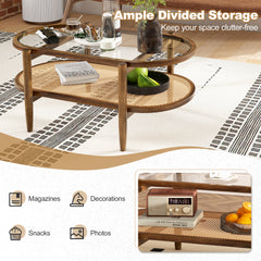 2-Tier PE Rattan Coffee Table with Storage-Brown