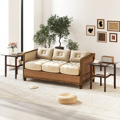 2-Tier End Table with Storage Shelf and Rubber Wood Frame-Brown